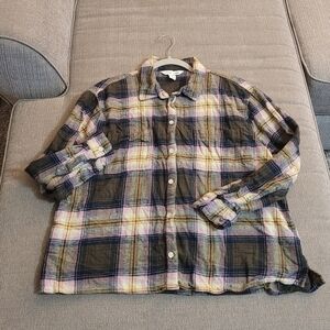 Old Navy Olive Pink Plaid The Boyfriend Shirt Button Down Casual Shirt Large